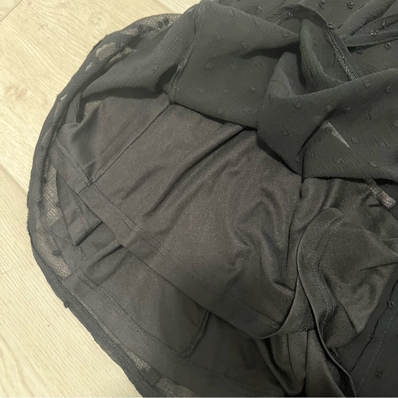 Shein Double Crazy Black Bardot Swiss Dot Frill Drawstring Detail Dress - Picture 7 of 10